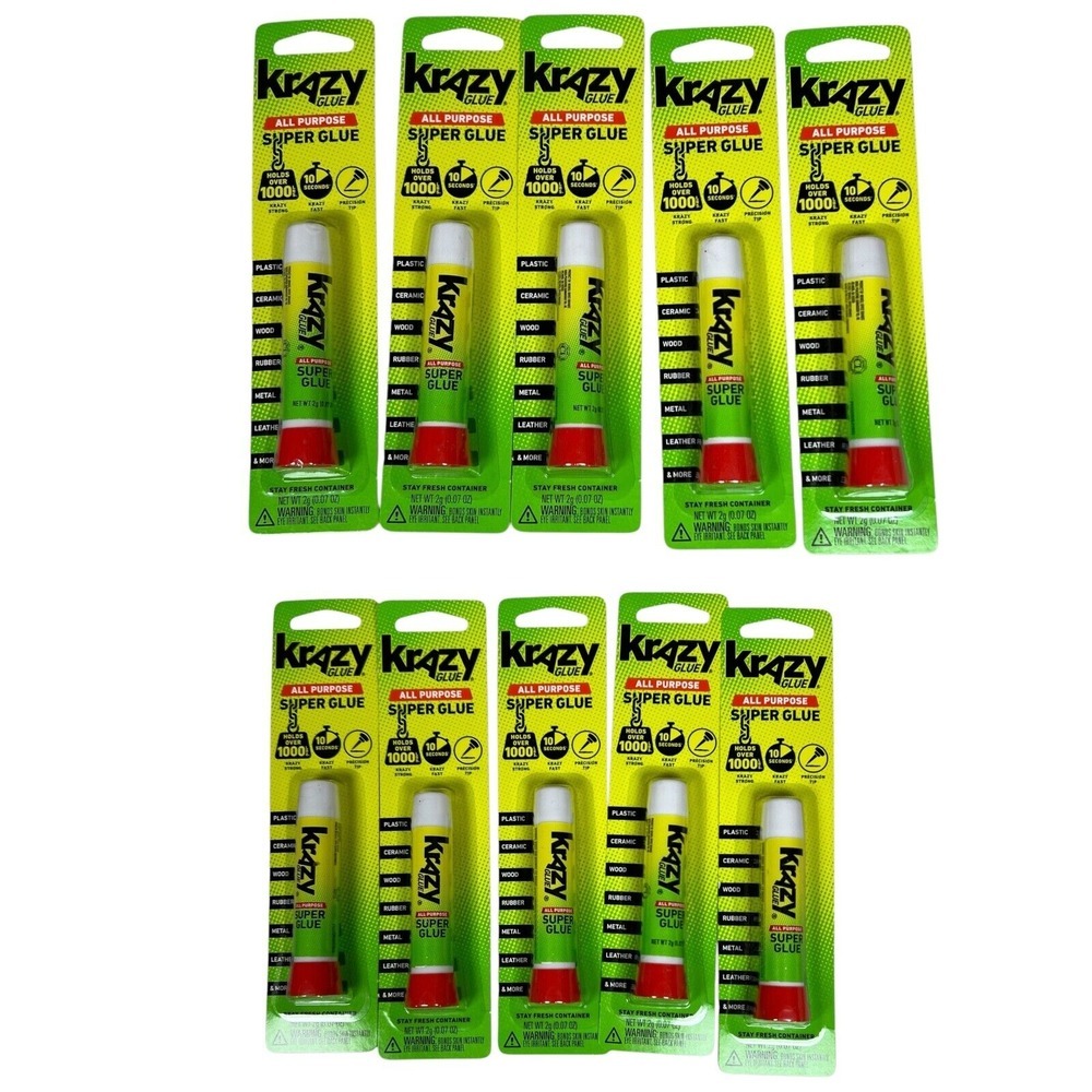 10 Pack Krazy Glue Instant Strong All Purpose Fast Drying Super Glue .07 oz Tube